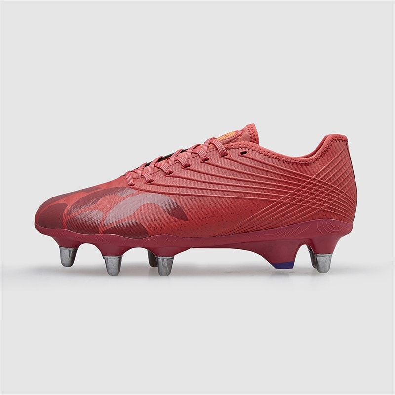 Canterbury Mens Stampede GRNDBRK Pro SG Soft Ground Rugby Boots Purple/Orange - Image 2