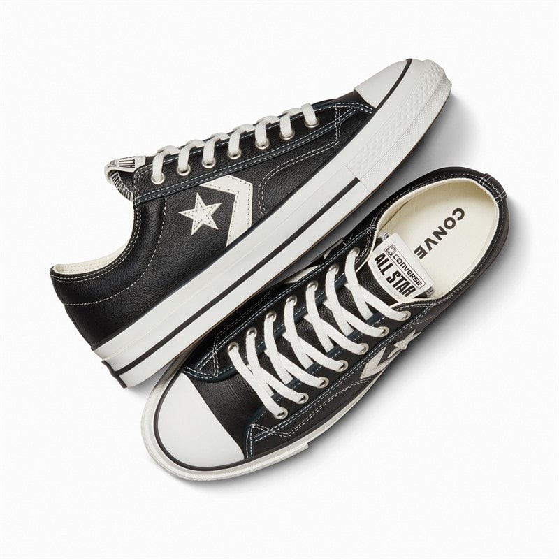 Converse Star Player 76 Fall Leather Trainers Black/Vintage White/Silver - Image 2