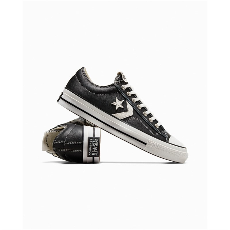 Converse Star Player 76 Fall Leather Trainers Black/Vintage White/Silver - Image 5
