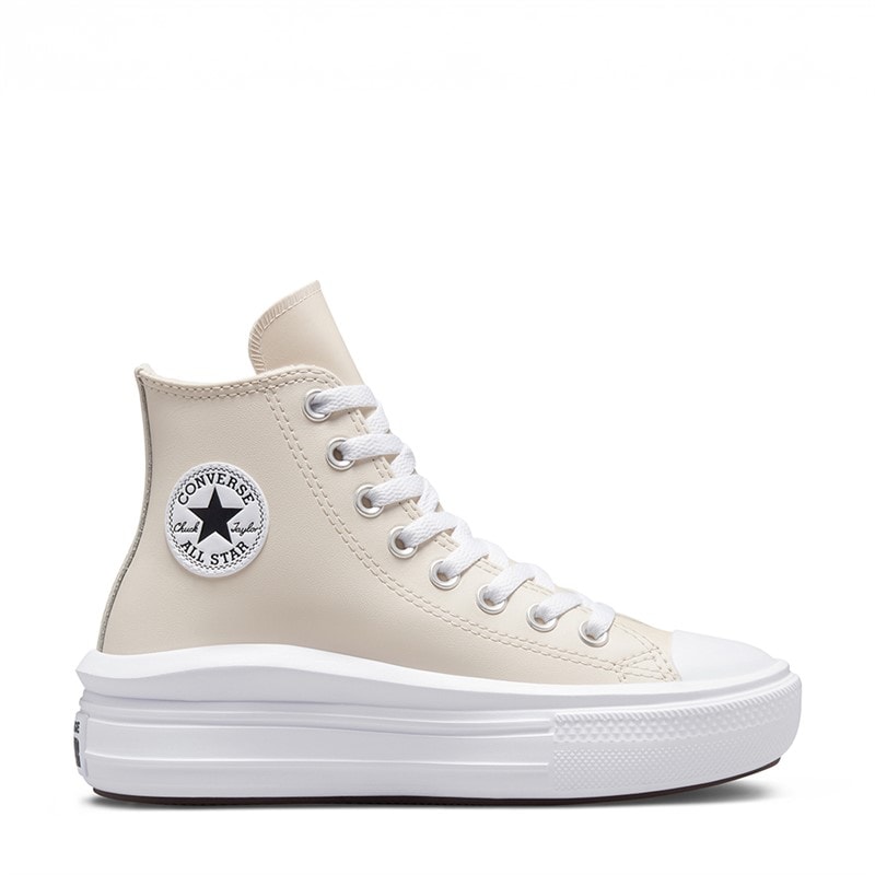Converse Junior Chuck Taylor All Star Move Hi Coated Leather Trainers Desert Sand/Black/White - Image 1