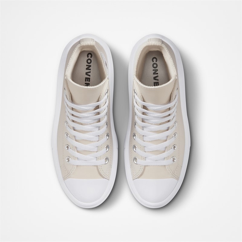 Converse Junior Chuck Taylor All Star Move Hi Coated Leather Trainers Desert Sand/Black/White - Image 4
