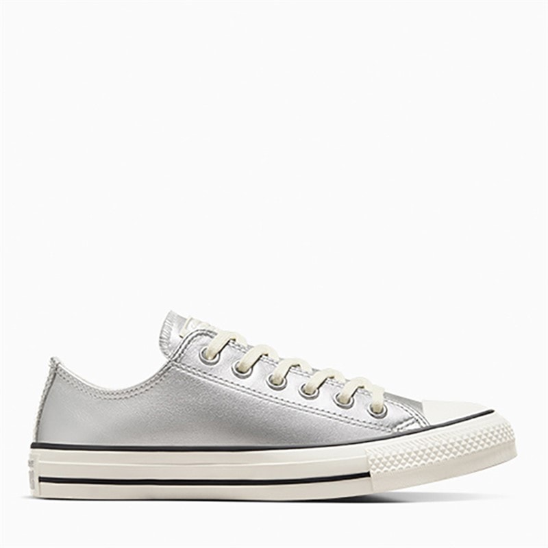 Converse Womens Chuck Taylor All Star Ox Metallic Leather Trainers Silver/Egret/Black - Image 1