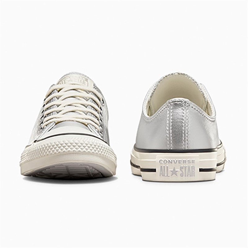 Converse Womens Chuck Taylor All Star Ox Metallic Leather Trainers Silver/Egret/Black - Image 3