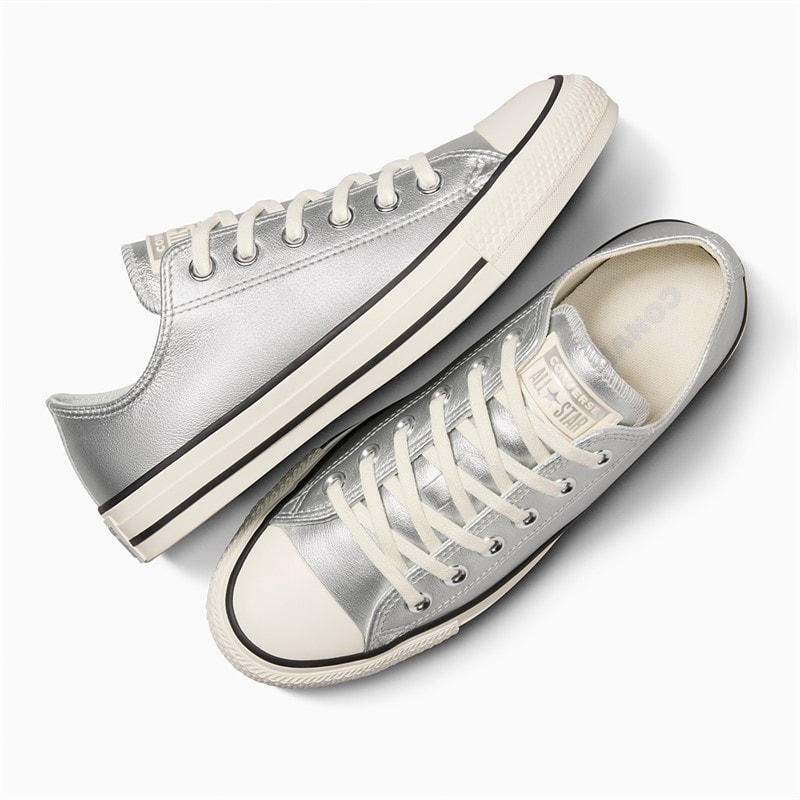 Converse Womens Chuck Taylor All Star Ox Metallic Leather Trainers Silver/Egret/Black - Image 4