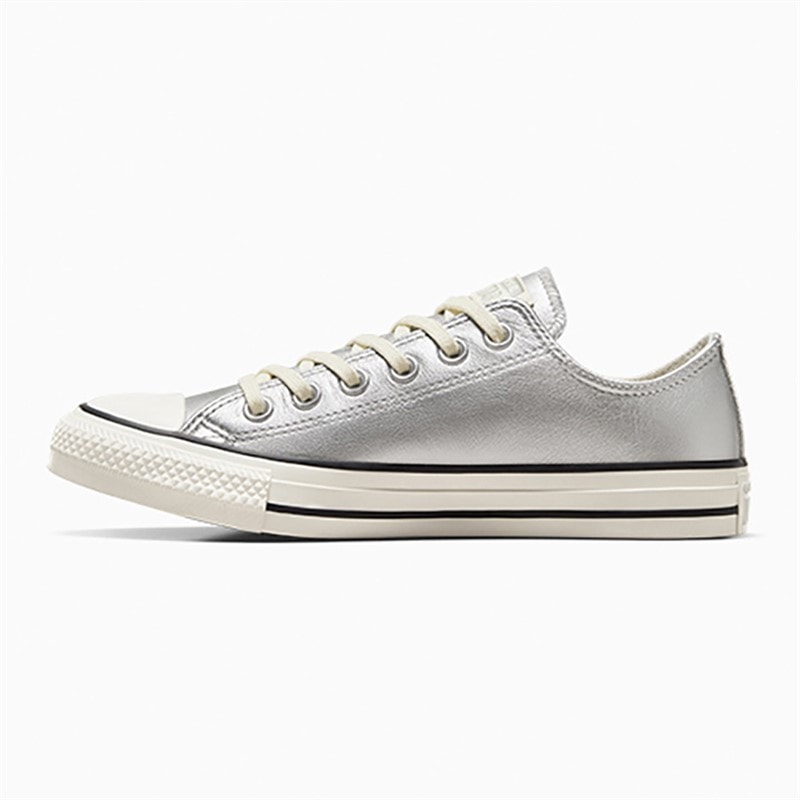 Converse Womens Chuck Taylor All Star Ox Metallic Leather Trainers Silver/Egret/Black - Image 5