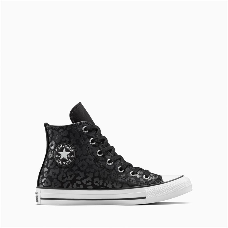 Converse Junior Chuck Taylor All Star Hi Dark Cheetah Print Trainers Dark Matter/Black - Image 1