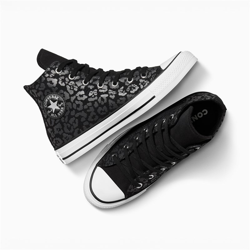 Converse Junior Chuck Taylor All Star Hi Dark Cheetah Print Trainers Dark Matter/Black - Image 4