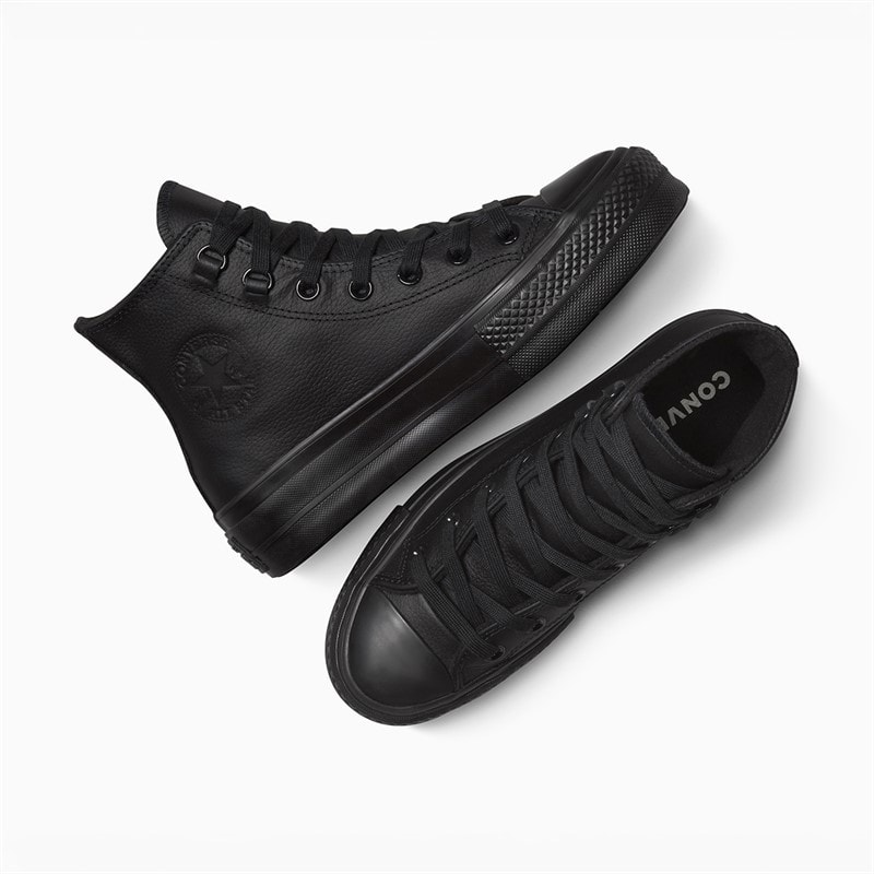 Converse Womens Chuck Taylor All Star Hi Lift Platform Leather Trainers Black/Black/Black - Image 4