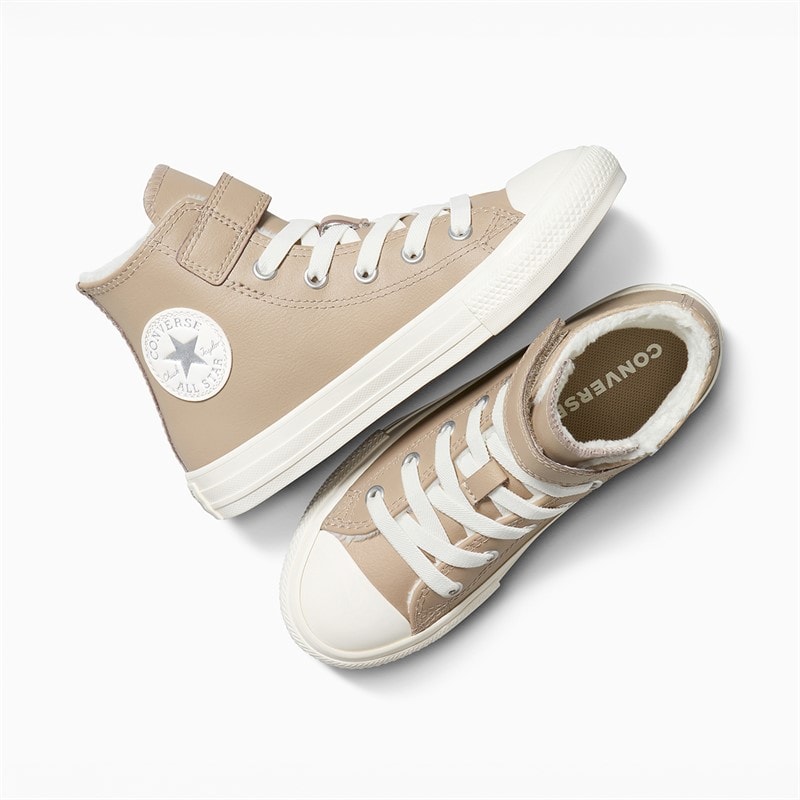 Converse Kids Chuck Taylor All Star Leather Hi Fuzzy Lining Easy On Trainers Vintage Cargo/Egret/Egret - Image 4