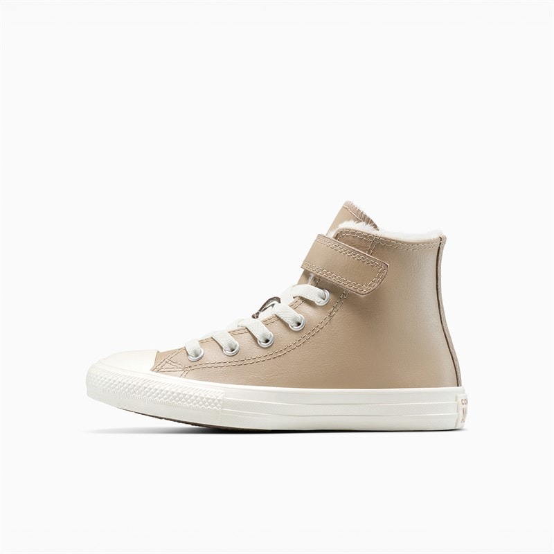 Converse Kids Chuck Taylor All Star Leather Hi Fuzzy Lining Easy On Trainers Vintage Cargo/Egret/Egret - Image 5