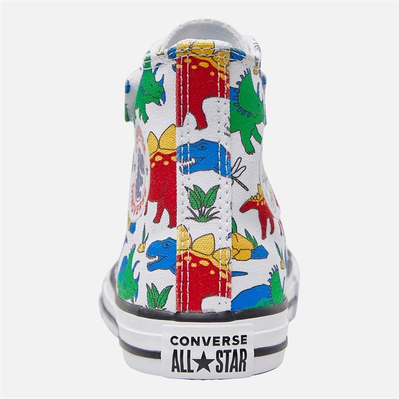 Converse Kids Chuck Taylor All Star Hi Dino Party Easy-On Trainers White/Totally Blue/Enamel Red - Image 3