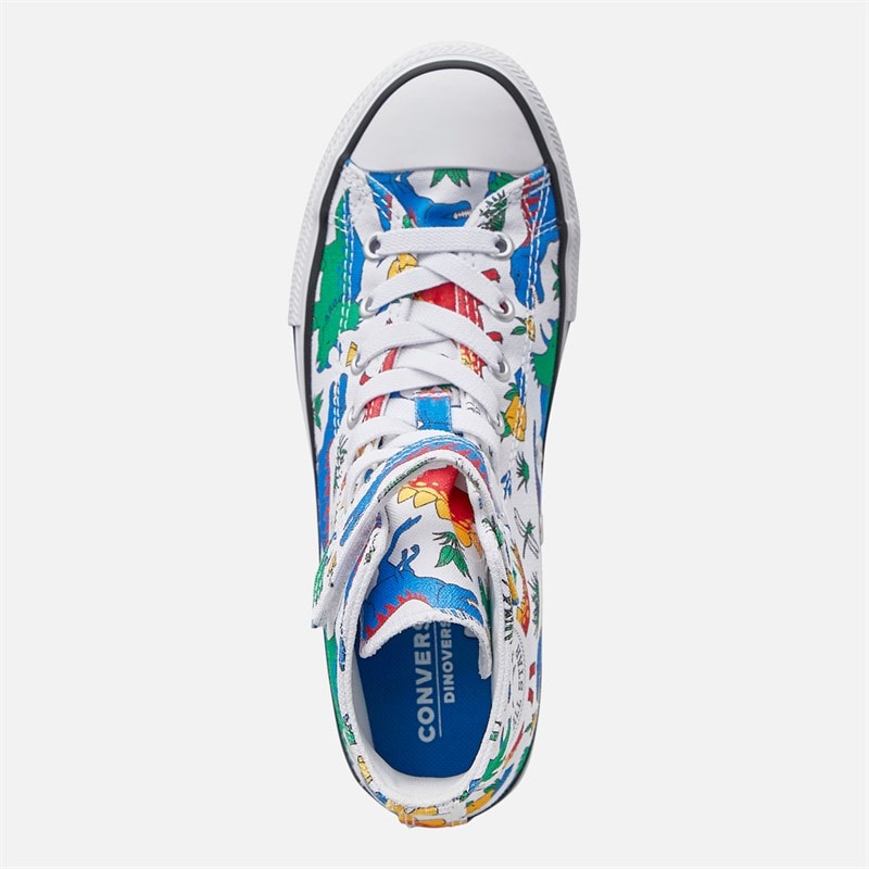 Converse Kids Chuck Taylor All Star Hi Dino Party Easy-On Trainers White/Totally Blue/Enamel Red - Image 4