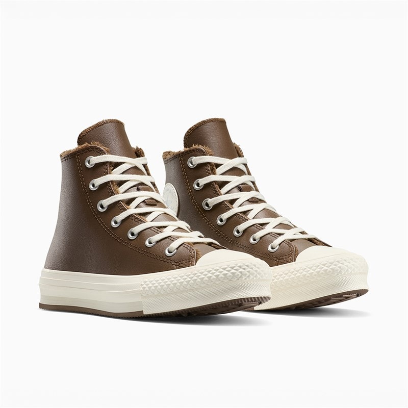 Converse Junior Chuck Taylor All Star Lift Platform Leather Trainers Grounded/Egret/Grounded - Image 3