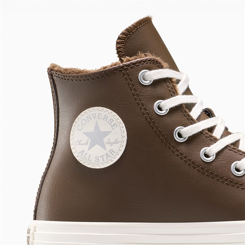 Converse Junior Chuck Taylor All Star Lift Platform Leather Trainers Grounded/Egret/Grounded - Image 4