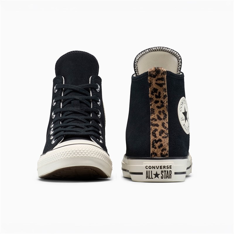 Converse Womens Chuck Taylor All Star Hi Leopard Suede Trainers Black/Sand Dune/Egret - Image 3