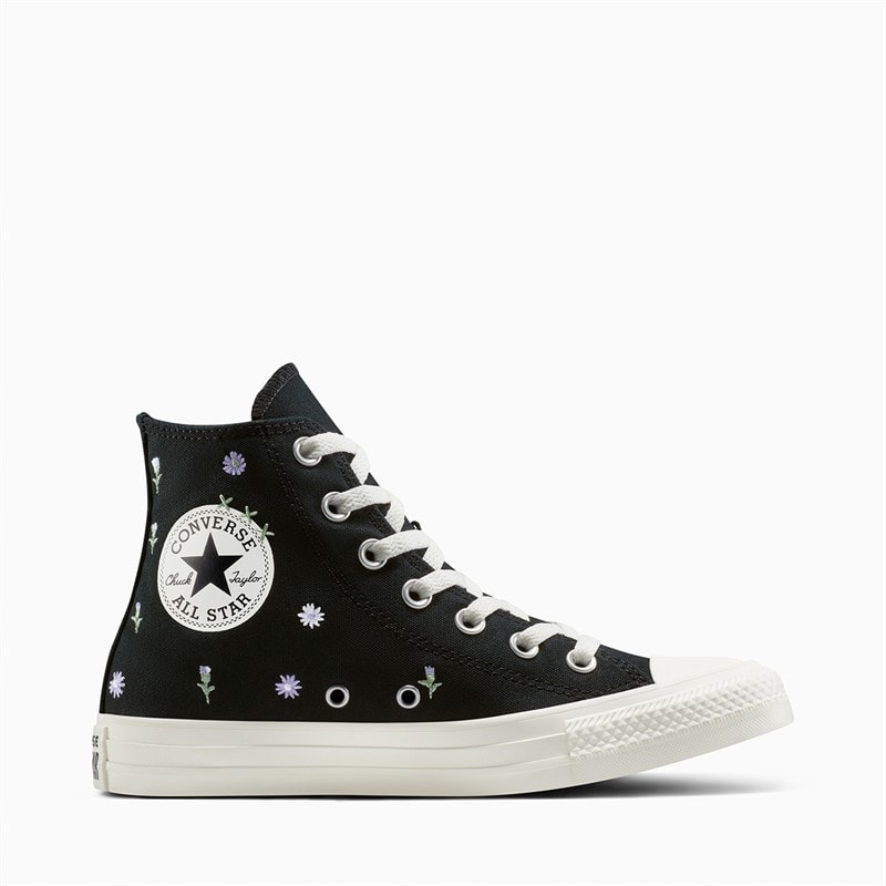 Converse Womens Chuck Taylor All Star Hi Embroidered Flowers Trainers Black/Egret/Foothill Green - Image 1