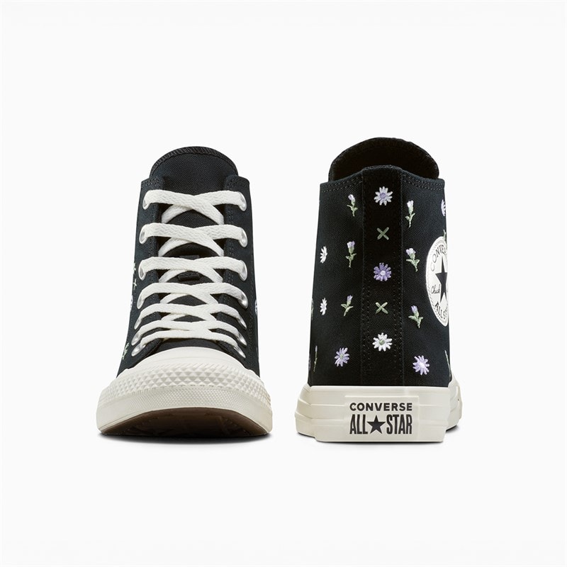 Converse Womens Chuck Taylor All Star Hi Embroidered Flowers Trainers Black/Egret/Foothill Green - Image 3