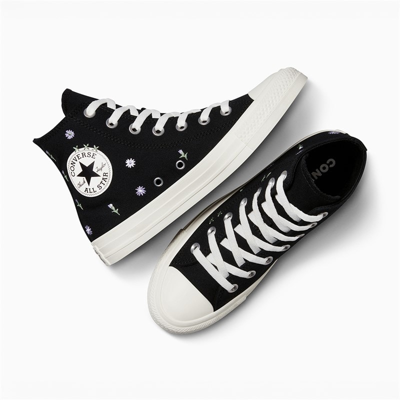 Converse Womens Chuck Taylor All Star Hi Embroidered Flowers Trainers Black/Egret/Foothill Green - Image 4