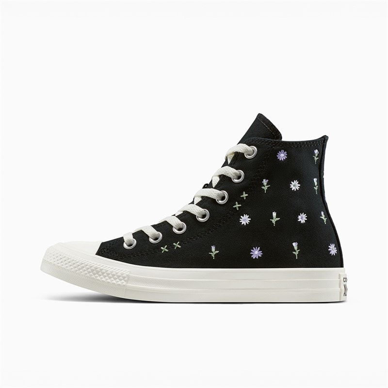 Converse Womens Chuck Taylor All Star Hi Embroidered Flowers Trainers Black/Egret/Foothill Green - Image 5
