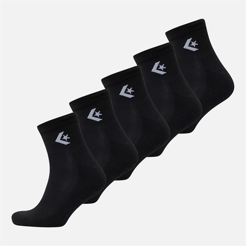 Converse Mens Chevron Logo Five Pack Quarter Socks Black - Image 1