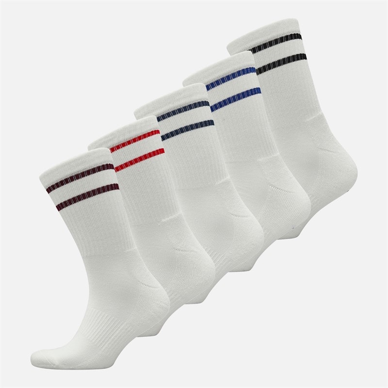 Converse Mens Varsity Stripe Logo Five Pack Crew Socks Egret - Image 1