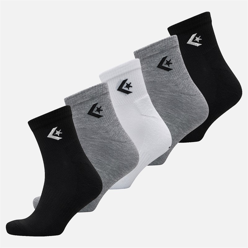 Converse Mens Chevron Logo Five Pack Quarter Socks Grey Heather - Image 1