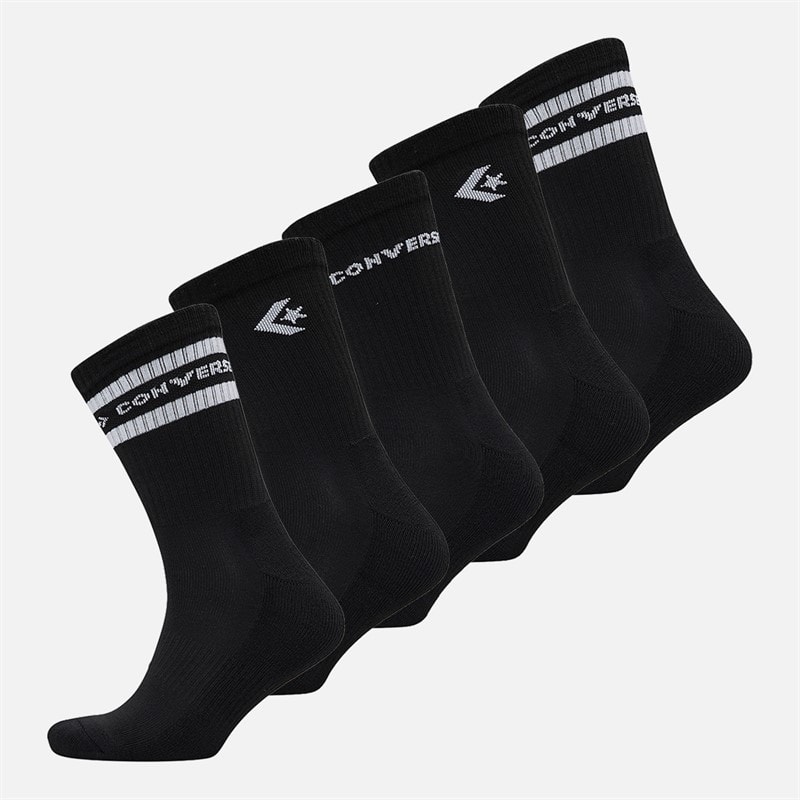 Converse Mens Mixed Logo Five Pack Crew Socks Black - Image 1