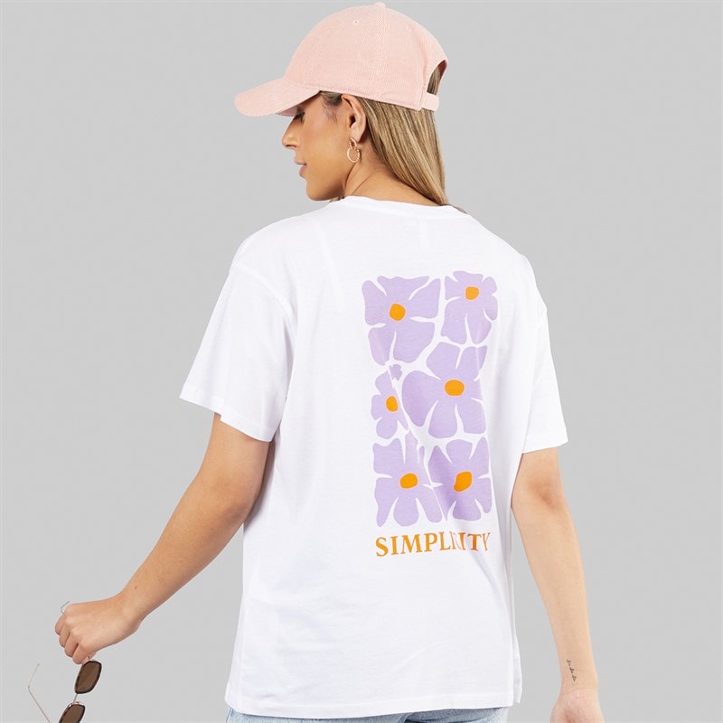 Pieces Womens Oversized Graphic T-Shirt White Flower