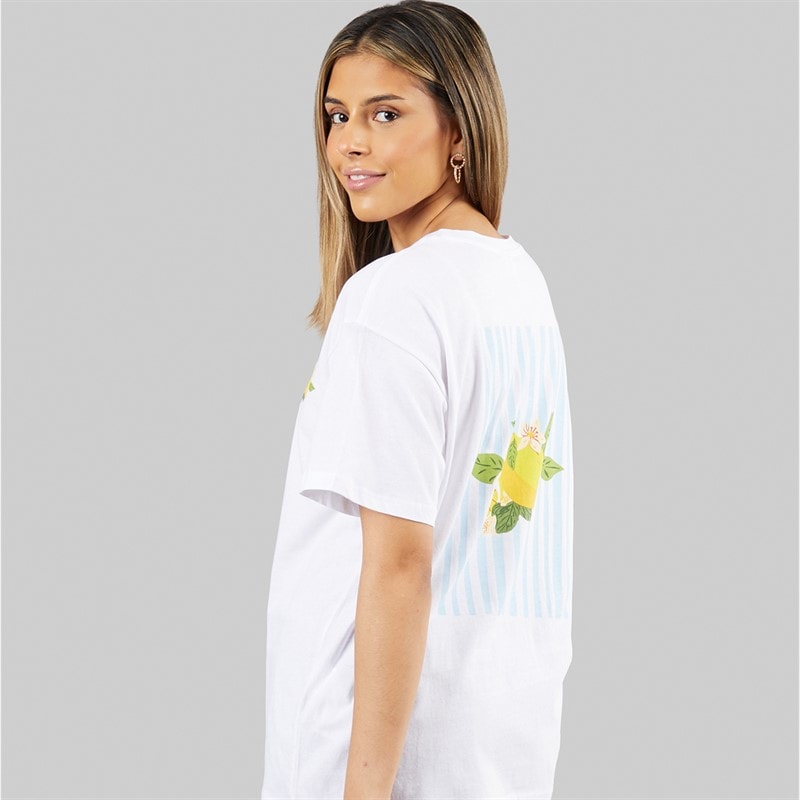 Pieces Womens Oversized Graphic T-Shirt White Lemon