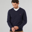 Crew Clothing Mens V-Neck Cotton Jumper Navy