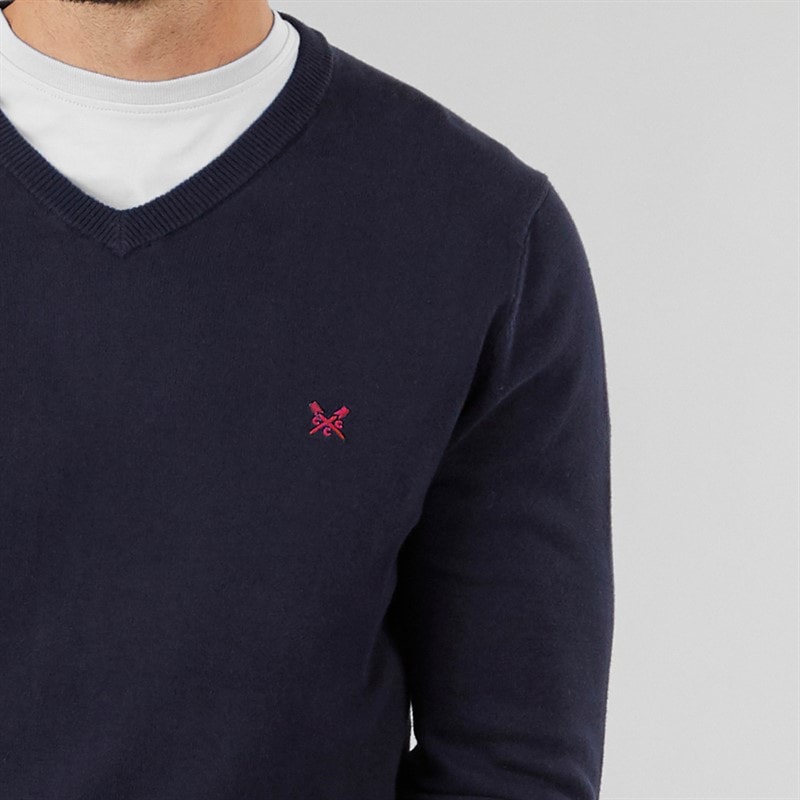 Crew Clothing Mens V-Neck Cotton Jumper Navy - Image 3
