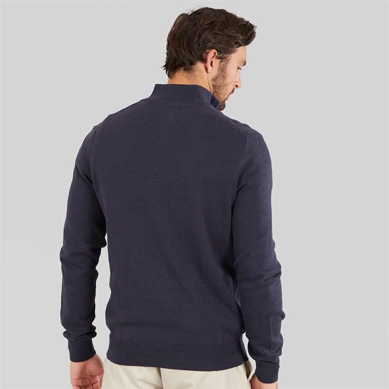 Crew Clothing Mens 1/4 Zip Neck Fine Cotton Jumper Navy - Image 2