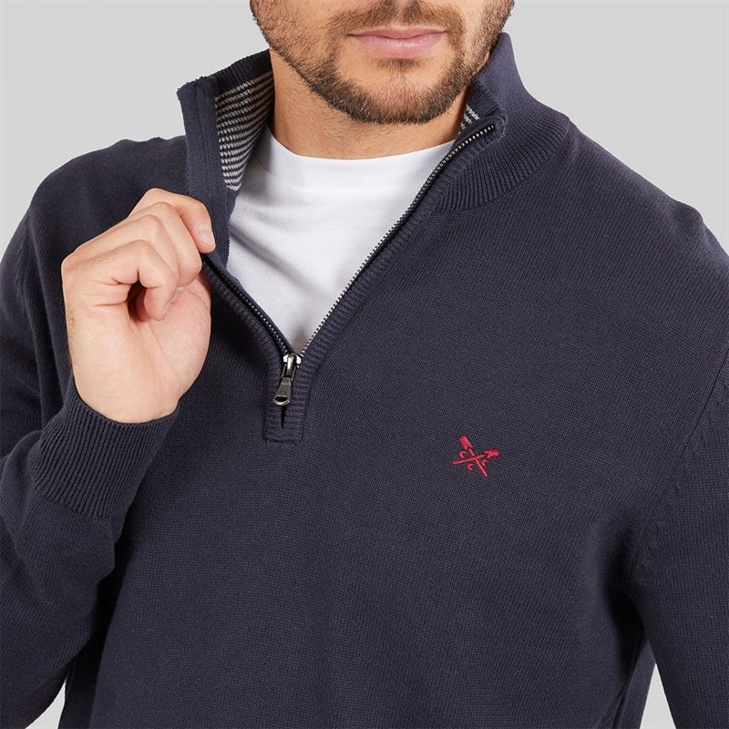 Crew Clothing Mens 1/4 Zip Neck Fine Cotton Jumper Navy - Image 3