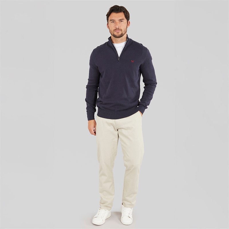 Crew Clothing Mens 1/4 Zip Neck Fine Cotton Jumper Navy - Image 4