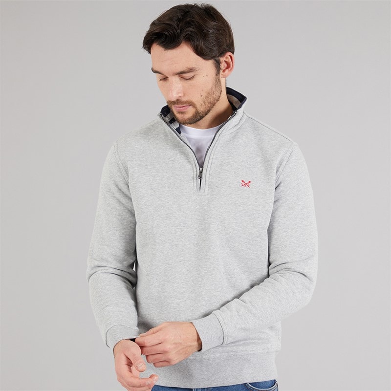 Crew Clothing Mens 1/2 Zip Solid Sweatshirt Grey Marl