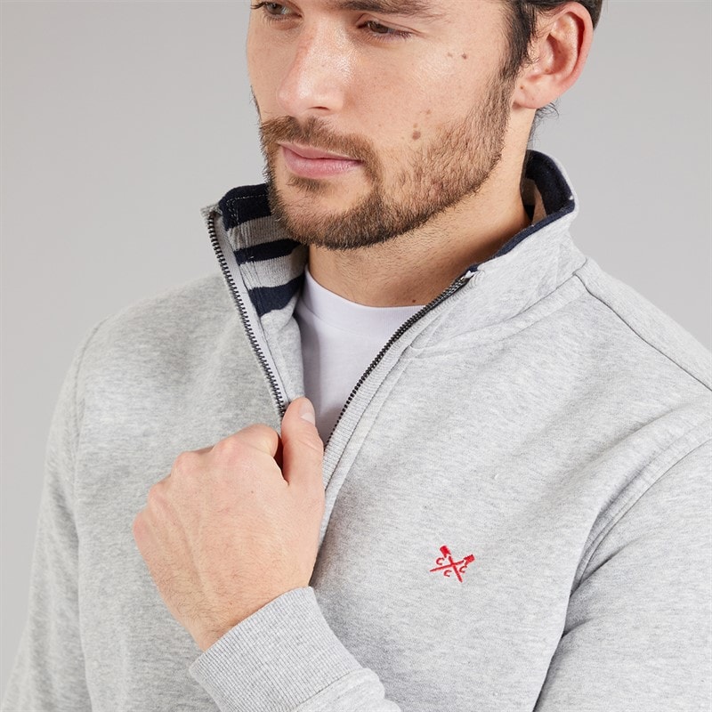 Crew Clothing Mens 1/2 Zip Solid Sweatshirt Grey Marl - Image 3