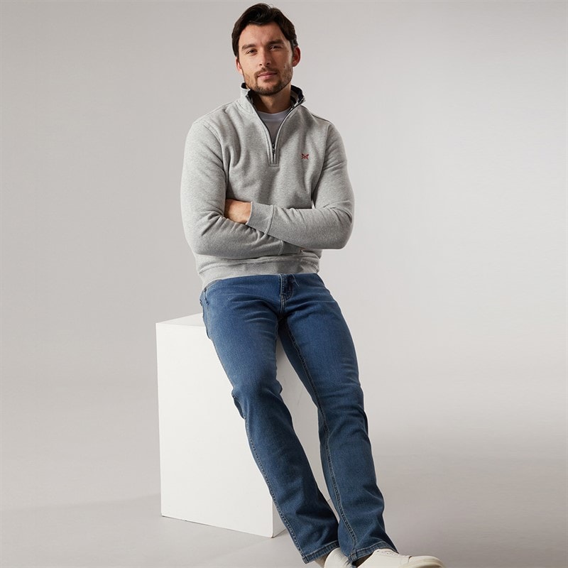Crew Clothing Mens 1/2 Zip Solid Sweatshirt Grey Marl - Image 4