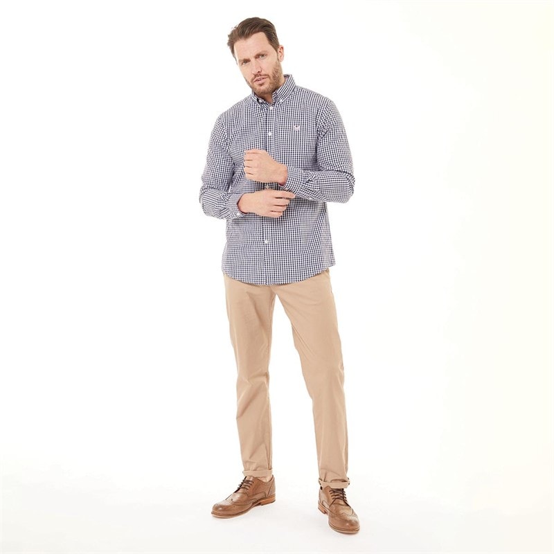Crew Clothing Mens Classic Gingham Long Sleeve Shirt Navy - Image 3