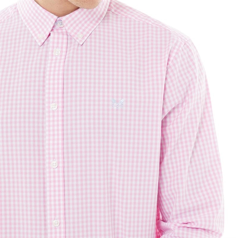 Crew Clothing Mens Classic Gingham Long Sleeve Shirt Pink - Image 3