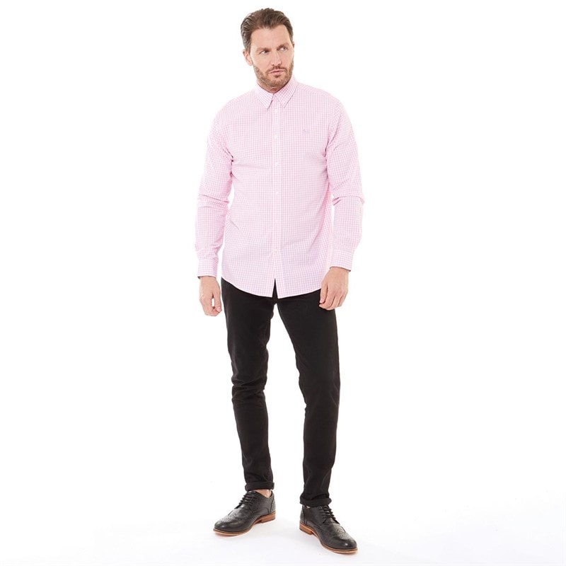 Crew Clothing Mens Classic Gingham Long Sleeve Shirt Pink - Image 4