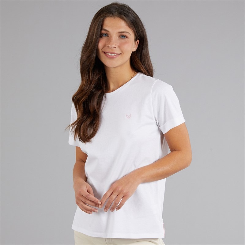 Crew Clothing Womens Roll Sleeve Round Neck T-Shirt White