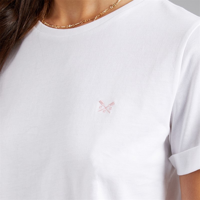Crew Clothing Womens Roll Sleeve Round Neck T-Shirt White - Image 3