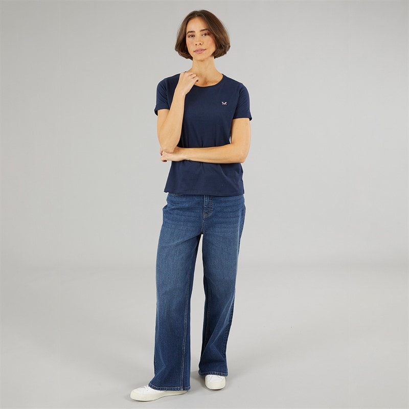 Crew Clothing Womens Roll Sleeve Round Neck T-Shirt Navy - Image 3