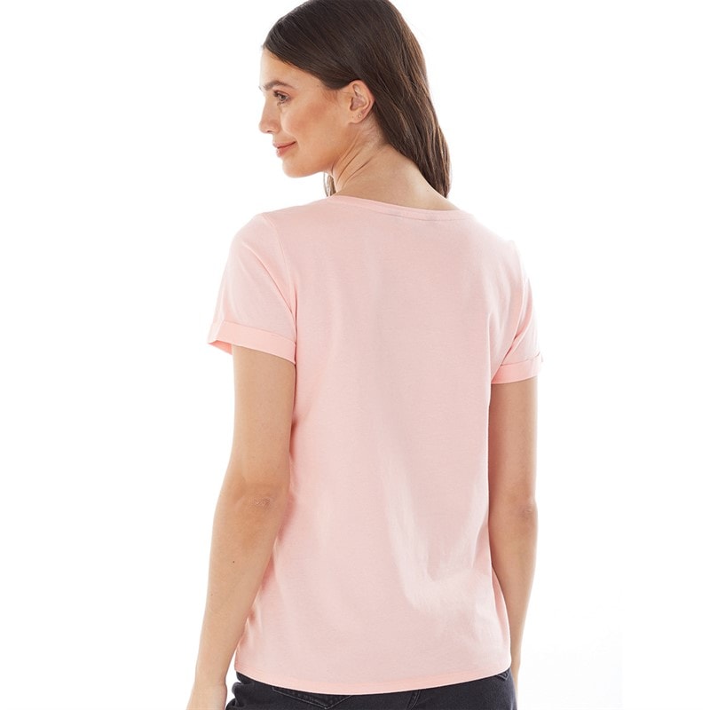 Crew Clothing Womens Roll Sleeve Round Neck T-Shirt Coral Blush - Image 2