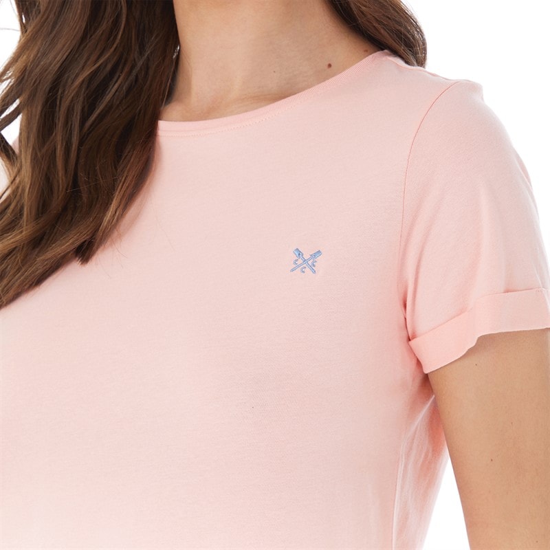 Crew Clothing Womens Roll Sleeve Round Neck T-Shirt Coral Blush - Image 3