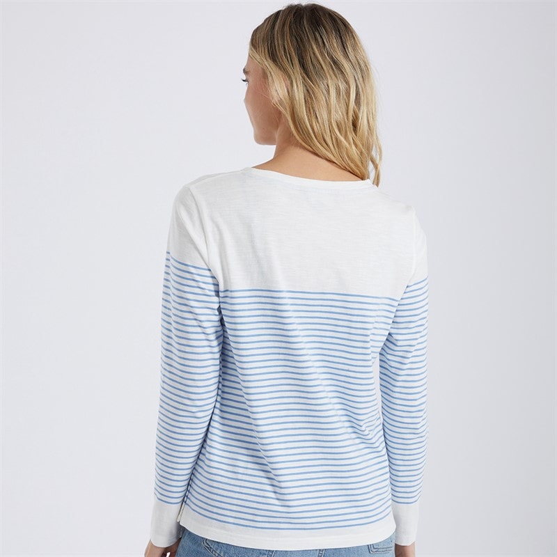 Crew Clothing Womens Cassie Stripe Slub Button Long Sleeve Top White/Cornflower Blue - Image 2