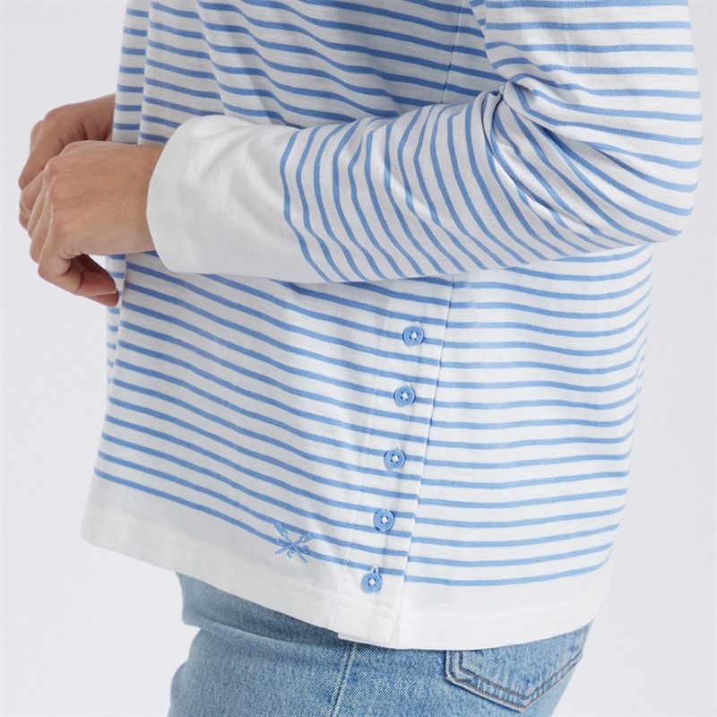 Crew Clothing Womens Cassie Stripe Slub Button Long Sleeve Top White/Cornflower Blue - Image 3