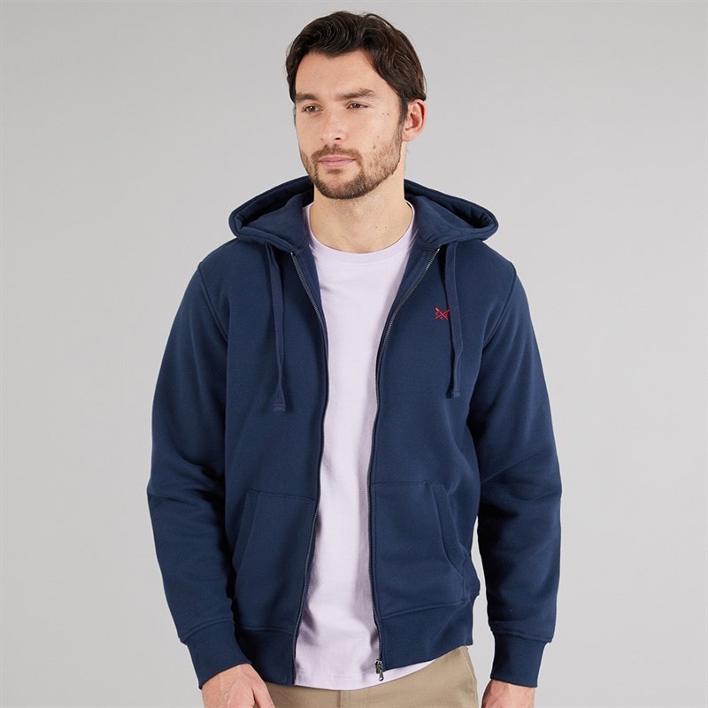 Crew Clothing Mens Zip Through Hoodie Navy