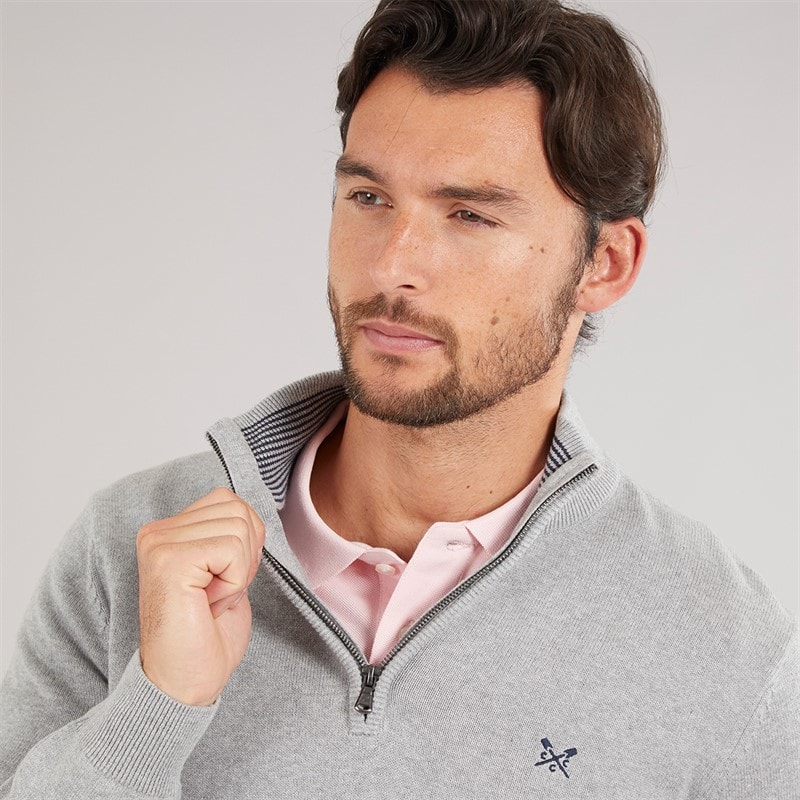 Crew Clothing Mens 1/2 Zip Neck Jumper Grey Marl - Image 3