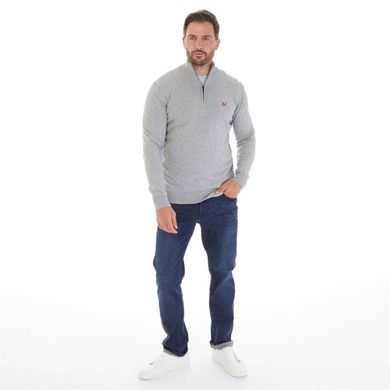 Crew Clothing Mens 1/2 Zip Neck Jumper Grey Marl - Image 5